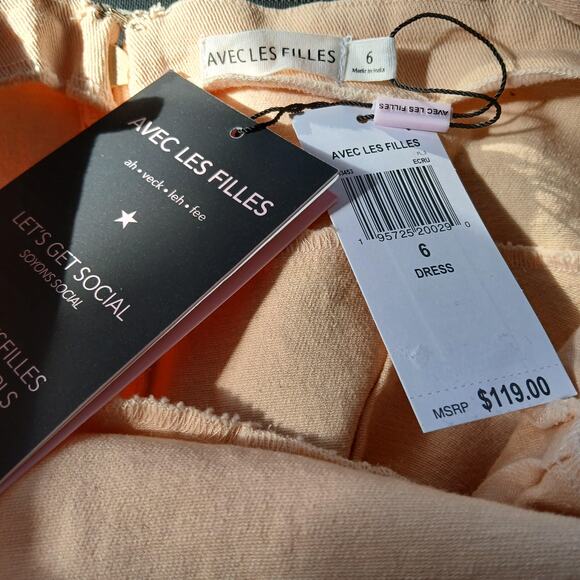 NWT - Avec Les Filles Denim Mini Stretch Cream Dress Size: 6 - Picture 2 of 8